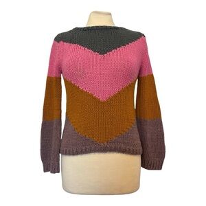 Anthropologie Veroalfie Agaribay Knit Chevron Multi‎ Stripe Sweater size Small
